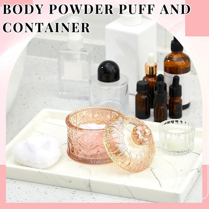 Tioncy 3 Pcs Large Body Powder Puff and Container Valentine's Day gift Powder Container with Puff Crystal Case Soft Washable Reusable Velour Face Body Glitter Wet Dry Makeup (Classic,Clear)