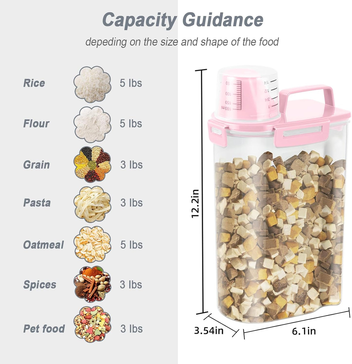 LEAWALK Airtight 4 LBS Rice/Cereal/Dry Food Storage Container BPA Free, 2.11Qt Clear Plastic Kitchen and Pantry Organization Bin Suitable for Oats, Flour, Sugar, Pasta, Pet Food, etc (Clear Grey)