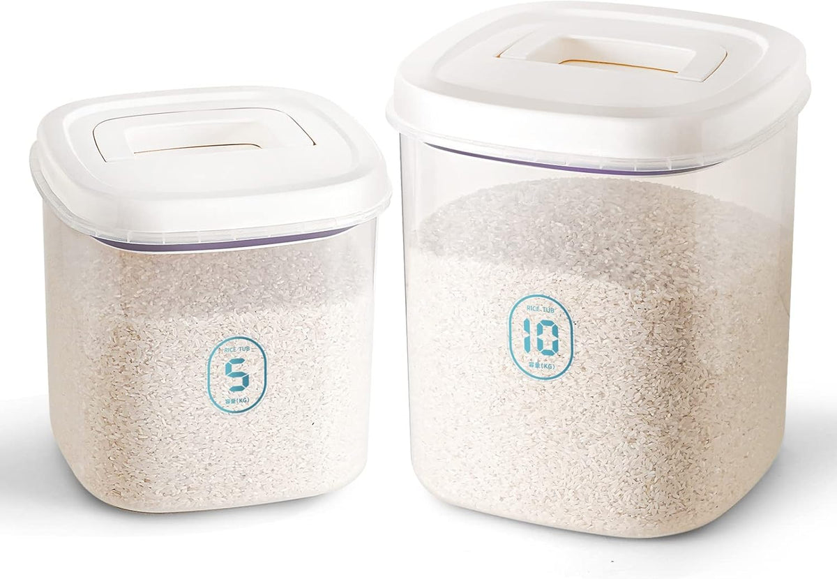20-25 lbs Rice Dispenser,10.5 Qt/10 L/22-25 lbs Rice Container Storage with Measuring Cup & Brush Food Cereal Container Bins Household for Kitchen Pantry Organization (AY-10KG-WHITE)
