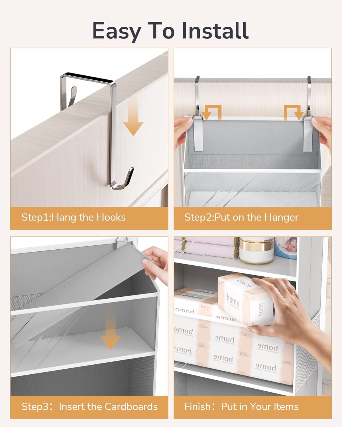 ULG Over The Door Organizer with 6 Large Pockets 12 Side Pockets, 50lbs Weight Capacity Door Hanging Organizer for Bedroom, Bathroom, Pantry, Nursery Storage, Beige
