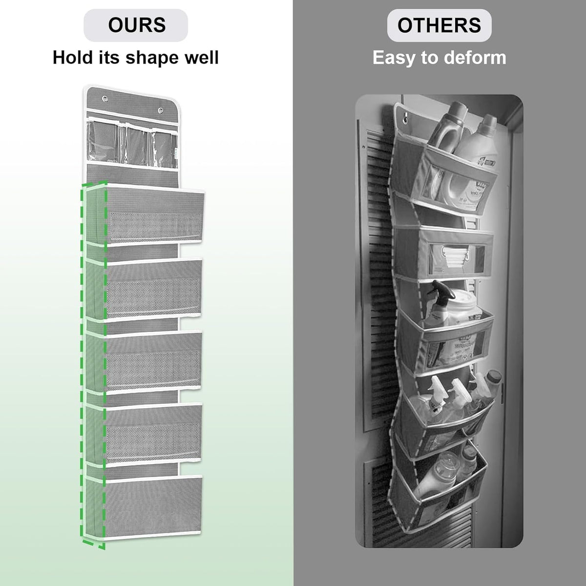 Over The Door Organizer with LifetimeWarranty, 4 Shelves & 4 Side Pockets, Large Storage Rack Holds 44lb, Heavy-Duty Reinforced Mesh Shelf for Bathroom, Closet, Toy Organization, Shoes, Towels, Grey
