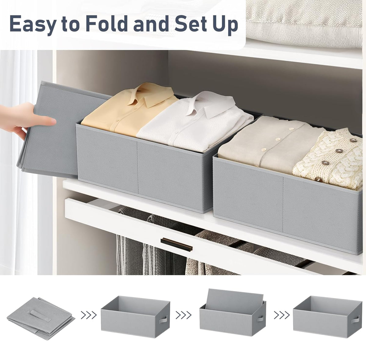 DIMJ Closet Storage Bins - Fabric Storage Baskets for Shelves, Collapsible Closet Organizers and Storage with Handles, Trapezoid Shelf Organization Storage Cubes for Purse, Toys, Books, Towel, Socks