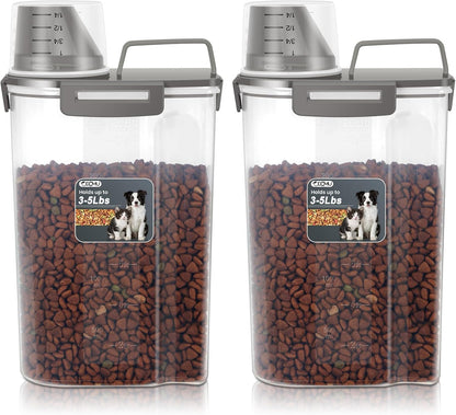 Dog Cat Food Storage Container 3-5lb, Pet Food Container Airtight with Large Spout & Cup, BPA-Free Plastic Food Dispenser for Pet Food, Bird Seed, Rice, Flour (Pink (3L-1pack))