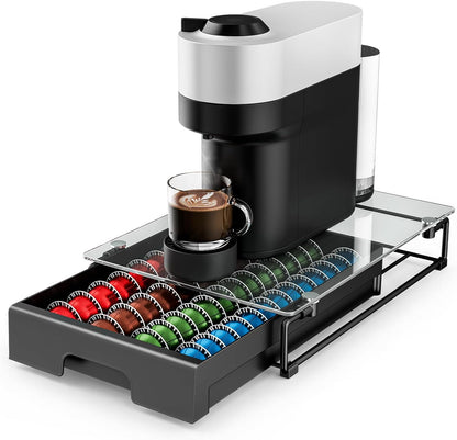 EVERIE Wooden Coffee Pod Storage Drawer for Nespresso VertuoLine Capsules, Large Capacity Countertop Coffee Station Organizer, Rustic Brown