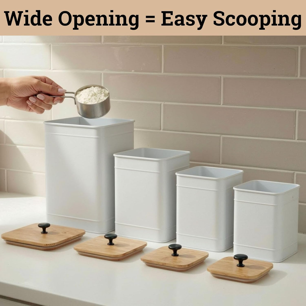 Kitchen Canisters for Countertop Set of 4 with Customizable Chalkboard Labels & Marker Pen - Big Iron Kitchen Canisters with Airtight Lids - Black Canister Set - Flour and Sugar Containers Farmhouse