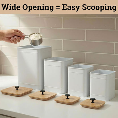 Kitchen Canisters for Countertop Set of 4 with Customizable Chalkboard Labels & Marker Pen - Big Iron Kitchen Canisters with Airtight Lids - Black Canister Set - Flour and Sugar Containers Farmhouse