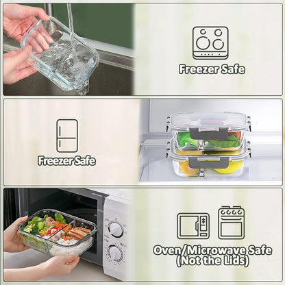 M MCIRCO 10-Pack,30 Oz Glass Meal Prep Containers 2 Compartments Airtight Lunch Bento Boxes with Lids, Glass Food Storage Containers, Microwave, Oven, Freezer, Dishwasher