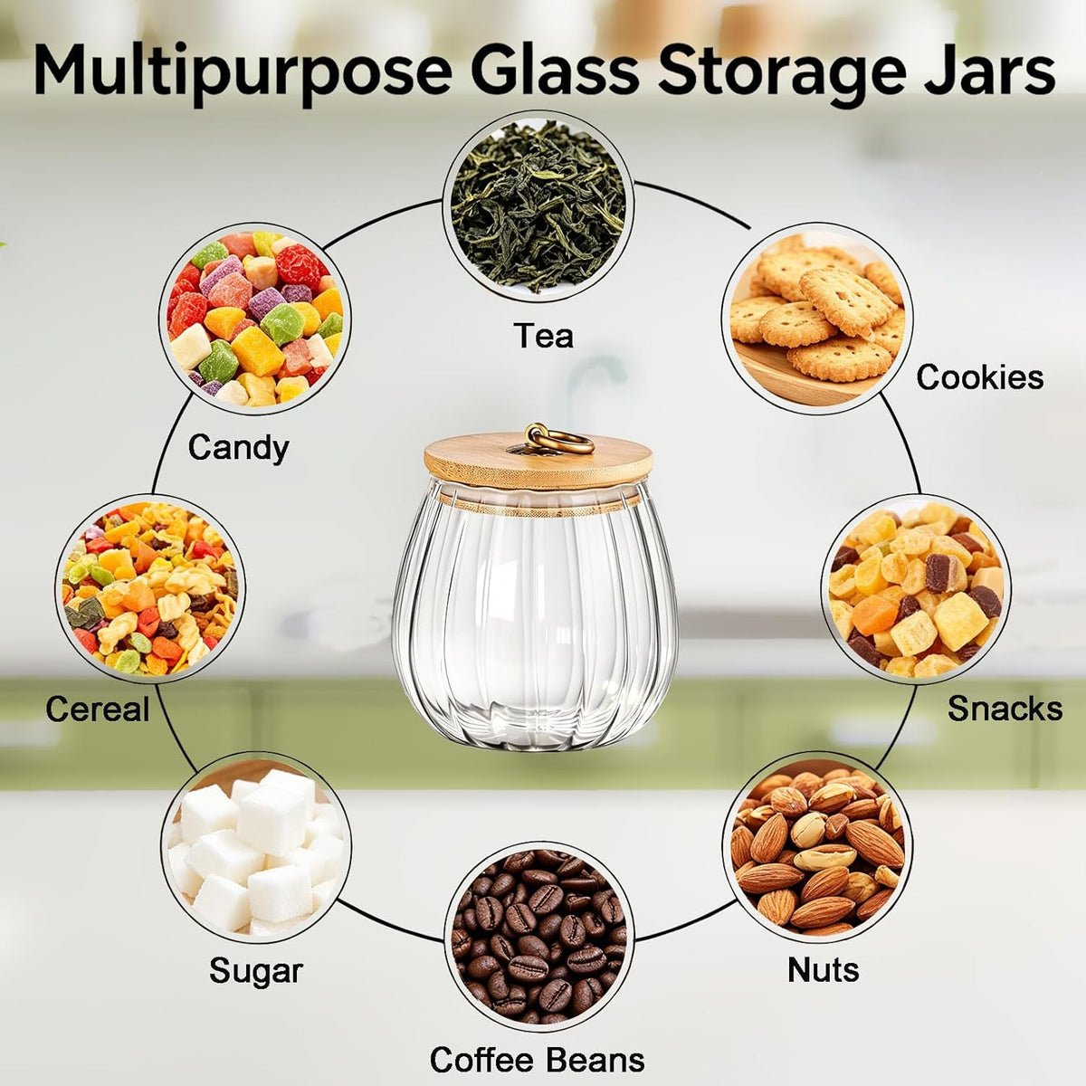 Frcctre 4 Pack 25 FL OZ Glass Storage Jars with Bamboo Lid, Kitchen Airtight Glass Canister Sugar Container Decorative Storage Container for Coffee Bar Food Sugar Coffee Beans Candy Tea