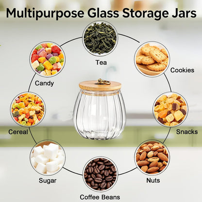 Frcctre 4 Pack 25 FL OZ Glass Storage Jars with Bamboo Lid, Kitchen Airtight Glass Canister Sugar Container Decorative Storage Container for Coffee Bar Food Sugar Coffee Beans Candy Tea