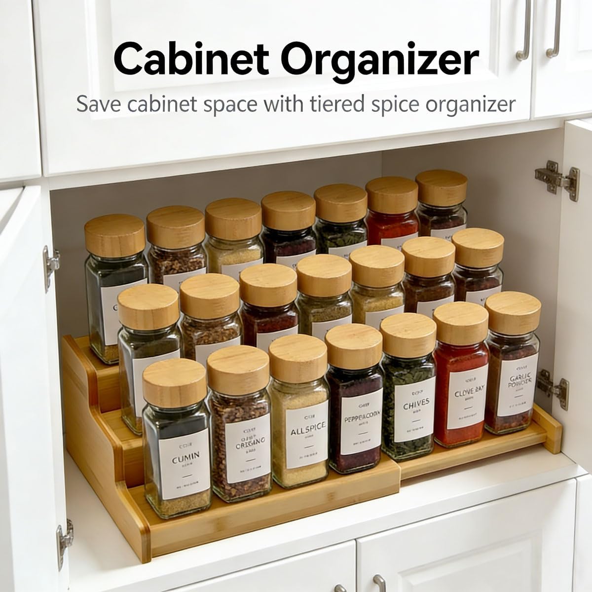 JinDoWin Spice Rack Organizer For Cabinet, Spice Organization For Cabinet, Spice Rack For Countertop,15.7 Inch Adjustable Seasoning Organizer Spice Organizer (Medium)
