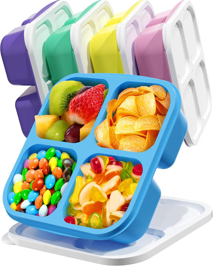 Canfanni 5 Pack Bento Snack Containers, 4 Compartment BPA-free Plastic Food Storage Containers, Divided Lunchable Container, Bento Lunch Box for Work and Travel