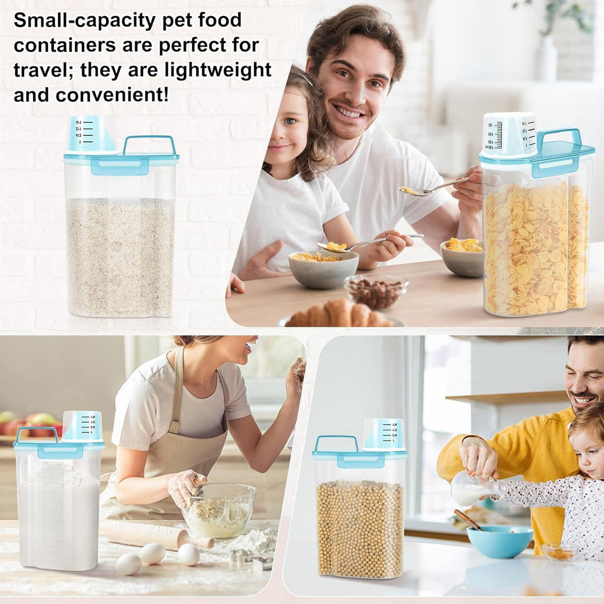 LEAWALK Airtight 4 LBS Rice/Cereal/Dry Food Storage Container BPA Free, 2.11Qt Clear Plastic Kitchen and Pantry Organization Bin Suitable for Oats, Flour, Sugar, Pasta, Pet Food, etc (Clear Grey)
