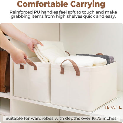 StorageWorks Storage Bins, Shelves Baskets for Organizing, Fabric Closet Organizers with Handles, Metal Frame, Beige-Cotton-linen, 2-Pack