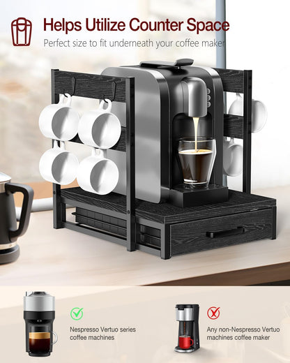 Evermagin K Cup Holder, 35 Pod Capacity, Coffee Pod Holder Compatible with Keurig, Coffee Station Organizer for Countertop with Cup Rack, Rustic Brown