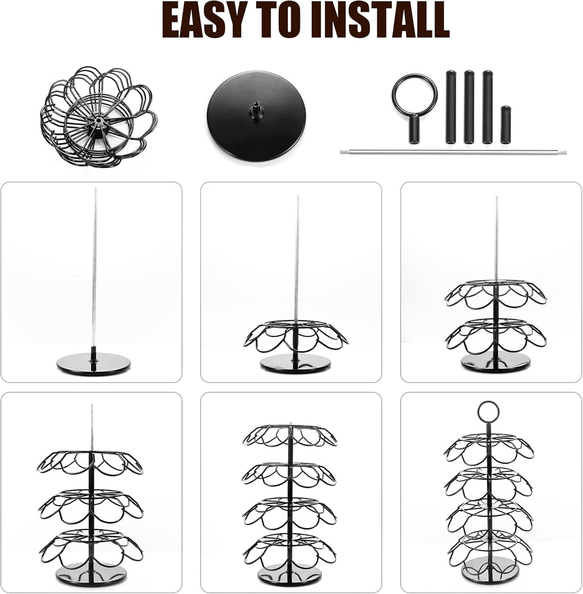 4-Tier K-Cup Holder Compatible with 36 K-Cups, Coffee Pod Carousel, Coffee Pod Storage Stand Detachable Organizer for Countertop, Spins 360-Degrees