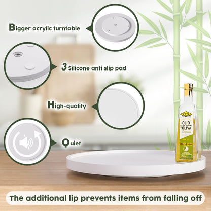 Lazy Susan Organizer, 10 Inch Non-Skid Bamboo Turntable Organizer for Salt Pepper Olive Oil and Spices Next to Stove, Wooden Lazy Susan for Table or Kitchen Countertop Organizer