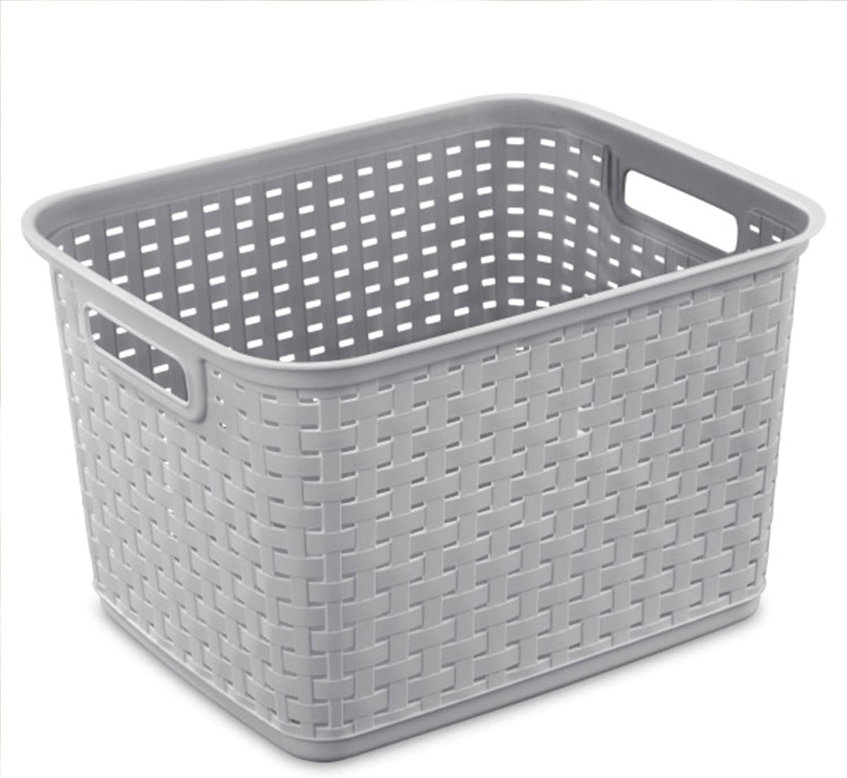 Sterilite Tall Weave Basket, Woven Plastic Storage Baskets for Organization, Cement Gray - Organizing Bin Containers with Handles for Bedroom, Bathroom, Dorm, Laundry Room, and Closet