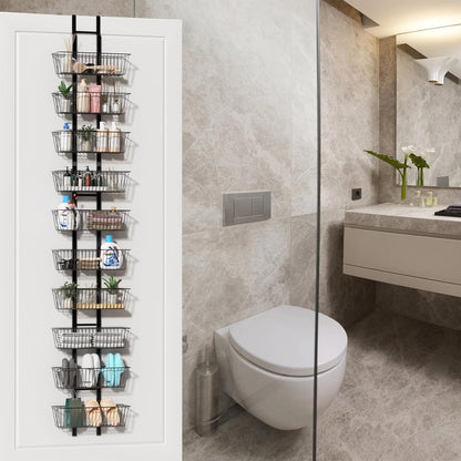 10 Tier Over the Door Pantry Organizer, Over the Door Spice Rack with Adjustable Baskets, Metal Hanging Door Pantry Organizers and Storage for Kitchen Bathroom Bedroom, White
