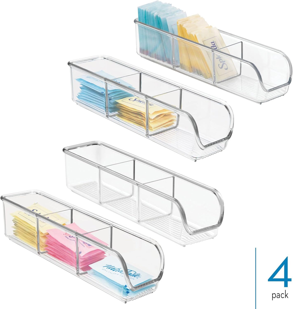 iDesign Plastic Packet and Tea Bag Organizer - Kitchen Storage Containers for Sugar, Salt, Pepper, Sweeteners, Tea Bags, Spices, The Linus Collection - 2.25" x 9" x 2", Clear