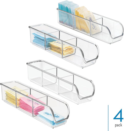 iDesign Plastic Packet and Tea Bag Organizer - Kitchen Storage Containers for Sugar, Salt, Pepper, Sweeteners, Tea Bags, Spices, The Linus Collection - 2.25" x 9" x 2", Clear