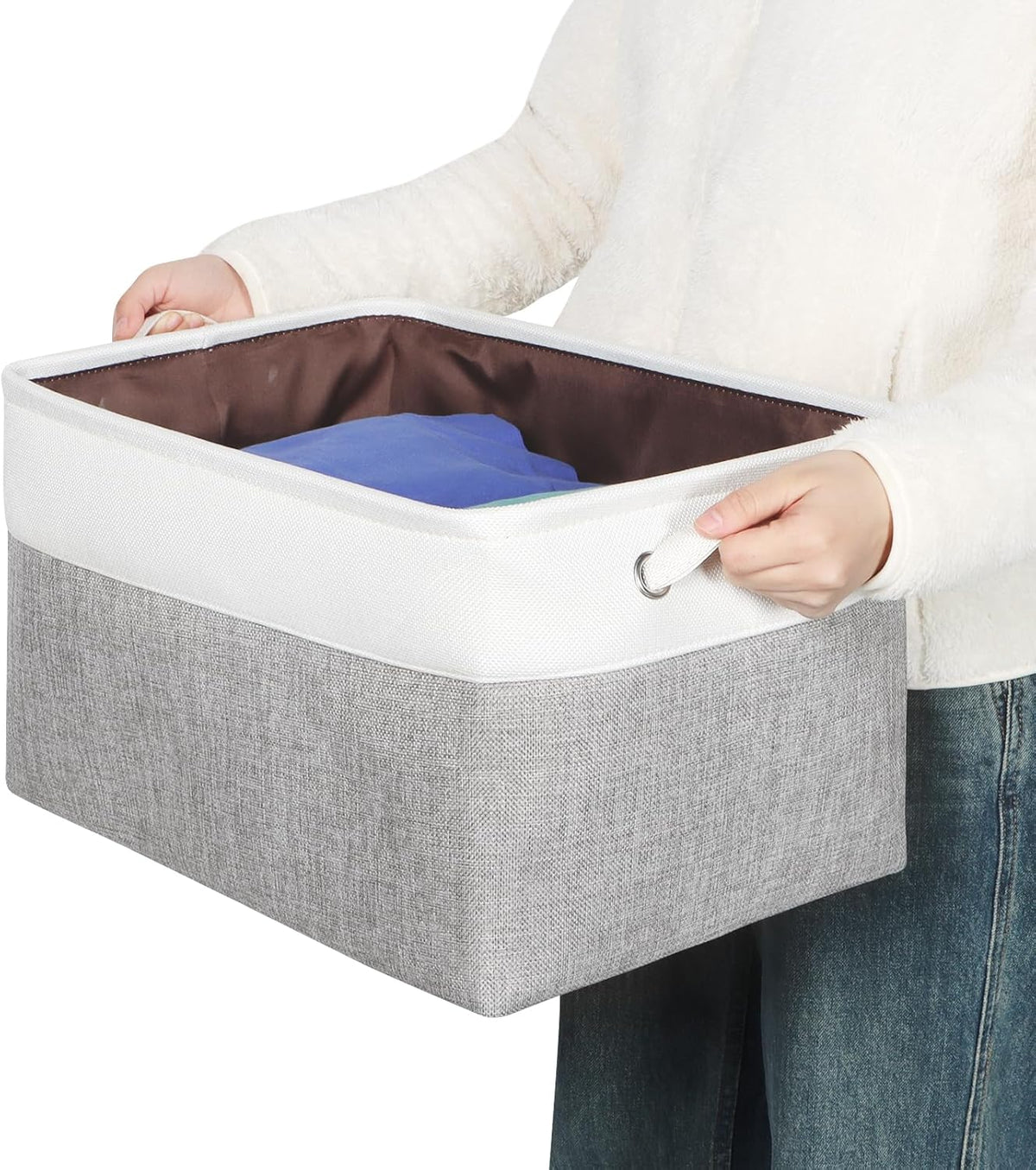 Foldable Storage Bin Collapsible Basket 12" x 10" x 9.5" Cube Storage Organizer Bins with Dual Carry Handles for Home Closet Shelves Drawers Organizer, Set of 3, Grey