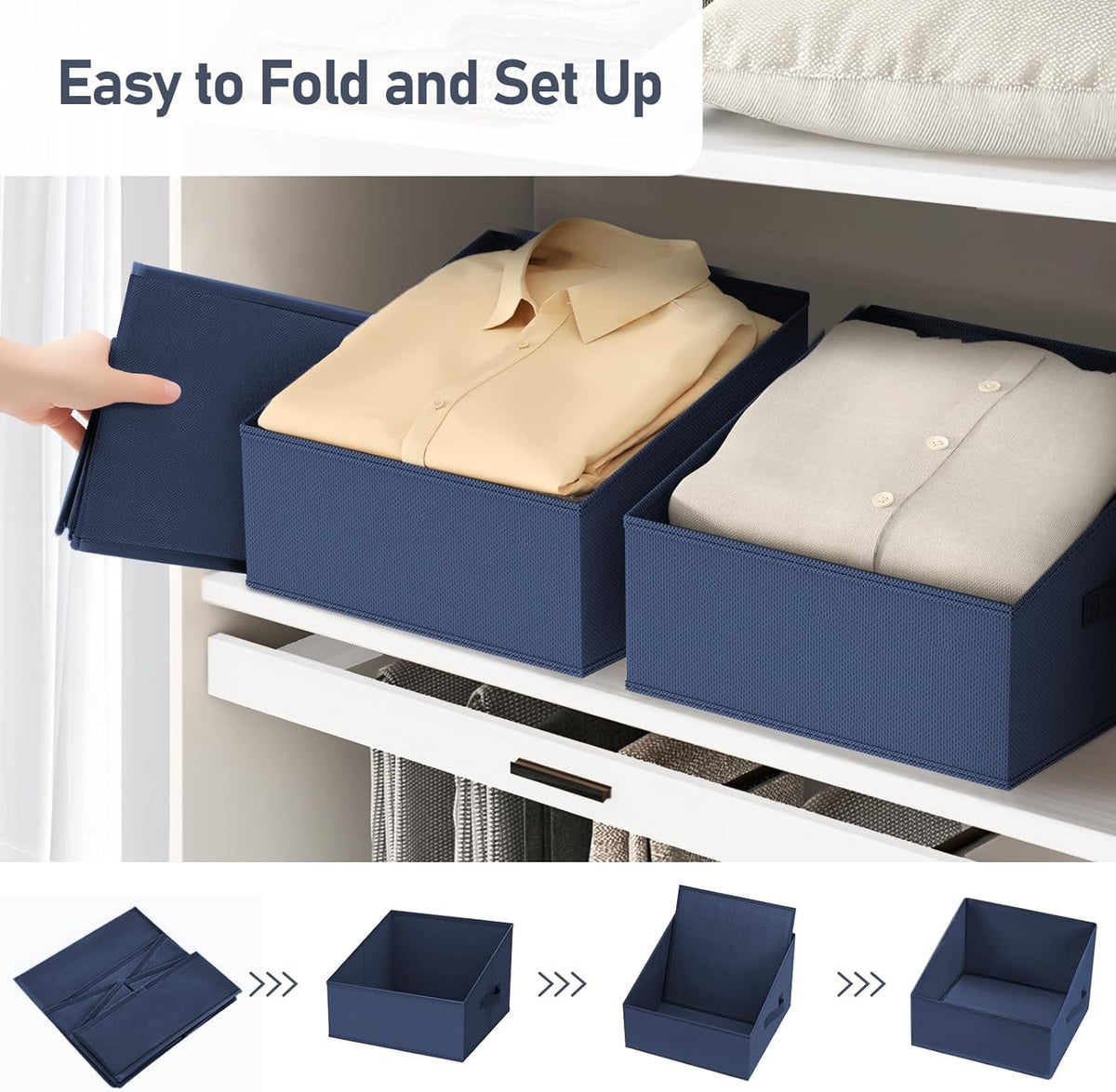 DIMJ Closet Storage Bins - Fabric Storage Baskets for Shelves, Collapsible Closet Organizers and Storage with Handles, Trapezoid Shelf Organization Storage Cubes for Purse, Toys, Books, Towel, Socks