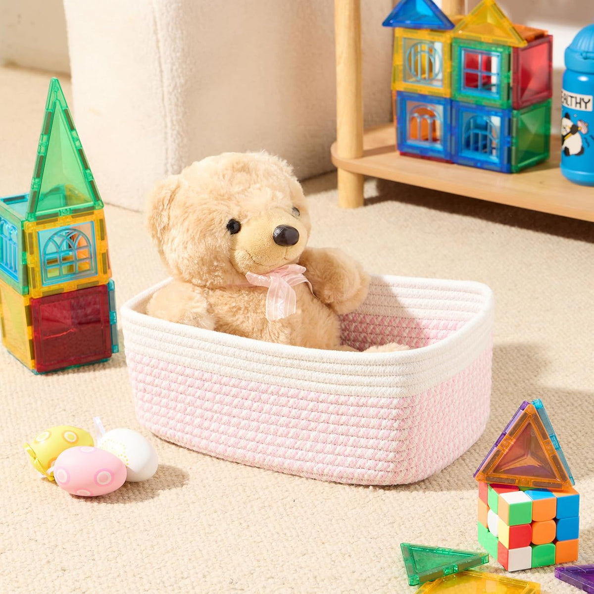 MiniArk Small Storage Baskets for Organizing | Closet Organizer Bins | Shelf Toy Basket | Woven Rope Baskets | Cube Decorative Box | Shallow Basket | L11.5xW7.5xH4.7| Brown