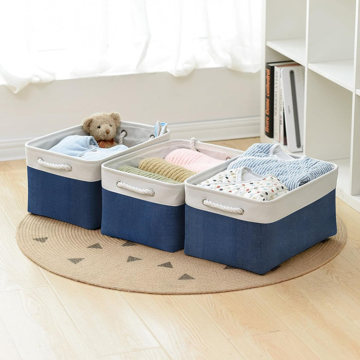Fabric Storage Bins 12x8x5 inch [6-Pack] with Rope Handles - Decorative Baskets for Organizing