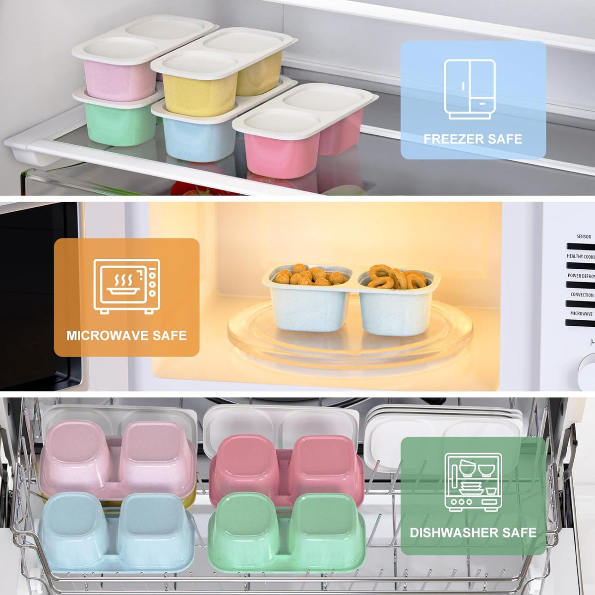 Snack Pack Containers for Kids, Reusable Snack Containers with Lids, 2 Compartment Small Bento Snack Box, BPA-Free, Lunchbox Accessories for Travel
