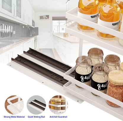 Mustorn 2 Pack Pull Out Spice Rack Organizer for Cabinet, 2 Tier Metal Slide Out Seasoning Organizer and Storage Heavy Duty Vertical Spice Rack Shelf Pullout for Kitchen Cabinets No Drilling (Black)