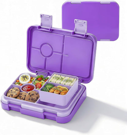 Bento Lunch Box for Kids, 6 Compartments BPA Free, Dishwasher Safe Back to School Snack Bento Lunch Containers Boxes, Ideal Portion Sizes for On-the-Go Meal, Ages 3+, School, Green Patterned