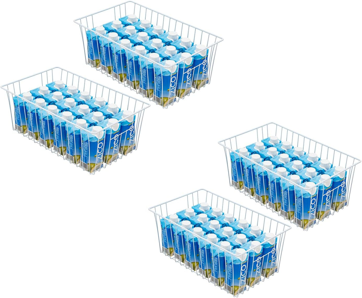 6 Pack Wire Storage Baskets for Organizing, Freezer Organizer Bins, Pantry Organization Bins Cabinets - Metal Basket Kitchen, Laundry, Fridge, Bathroom Countertop Organizer, Pearl White