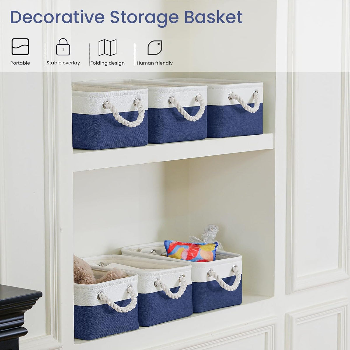 Large Storage Baskets- 15.7x11.8x8.26 inch Storage Bins for Shelves and Closet Organizing, Foldable Fabric Bin for Home Organization Clothes and Laundry (3-Pack, White&Khaki)