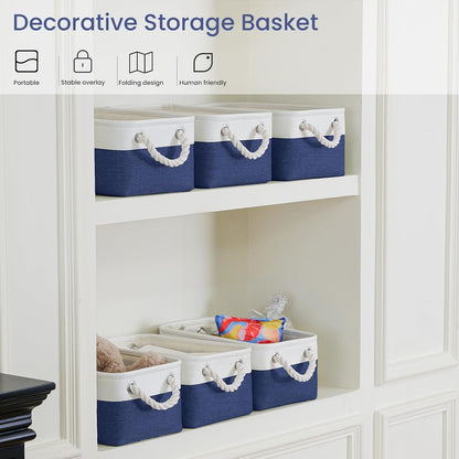 Large Storage Baskets- 15.7x11.8x8.26 inch Storage Bins for Shelves and Closet Organizing, Foldable Fabric Bin for Home Organization Clothes and Laundry (3-Pack, White&Khaki)
