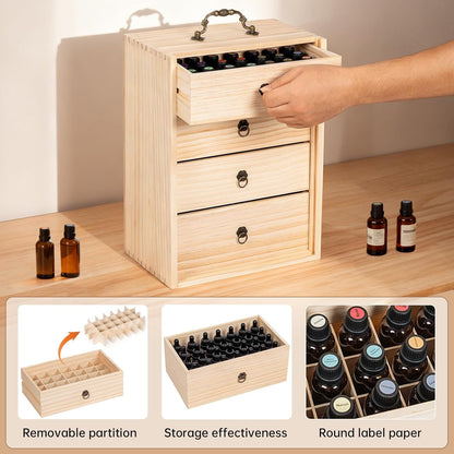 TORIBIO Essential Oil Storage Box for 60 Bottles, Wooden Essential Oils Holder Organizer Holds 5-30ml for Young Living & Doterra Bottles