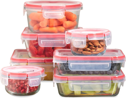 Pyrex Freshlock (4 Cup) Glass Food Storage Containers Set, Airtight & Leakproof Plastic Locking Lids BPA-Free, Meal Prep Containers Set, Freezer Dishwasher Microwave Safe