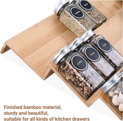 Mulush Bamboo Spice Rack Tray - Spice Drawer Organizer for Kitchen Cabinets Storage and Organization (Jars Not Included, 8 Individual Pieces, Not Adjustable)