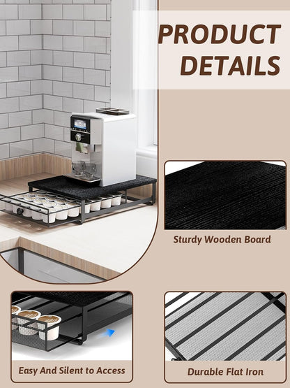 Sedegn Coffee Pod Holder Counter Coffee Vertuo Capsules Storage Organizer with Sliding Drawer Compatible For 35 K-Cup Pods No Assembly Needed Rustic Brown