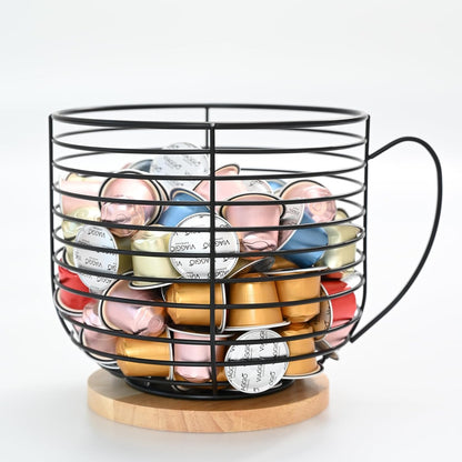BYTEAIDREX Coffee Pod Holders for Counter - K Cup Holders for Counter - Coffee Pods Storage Organizer - Bar Accessories - Large Capacity Black Wire Kup Storage with Wooden Base.