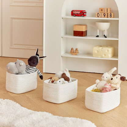 R RUNKA Small Cotton Rope Basket – Storage Bin for Organizing (10.6" x 6.7" x 6.7"), Bathroom Storage Basket for Shelf, Counter & Closet（Beige）