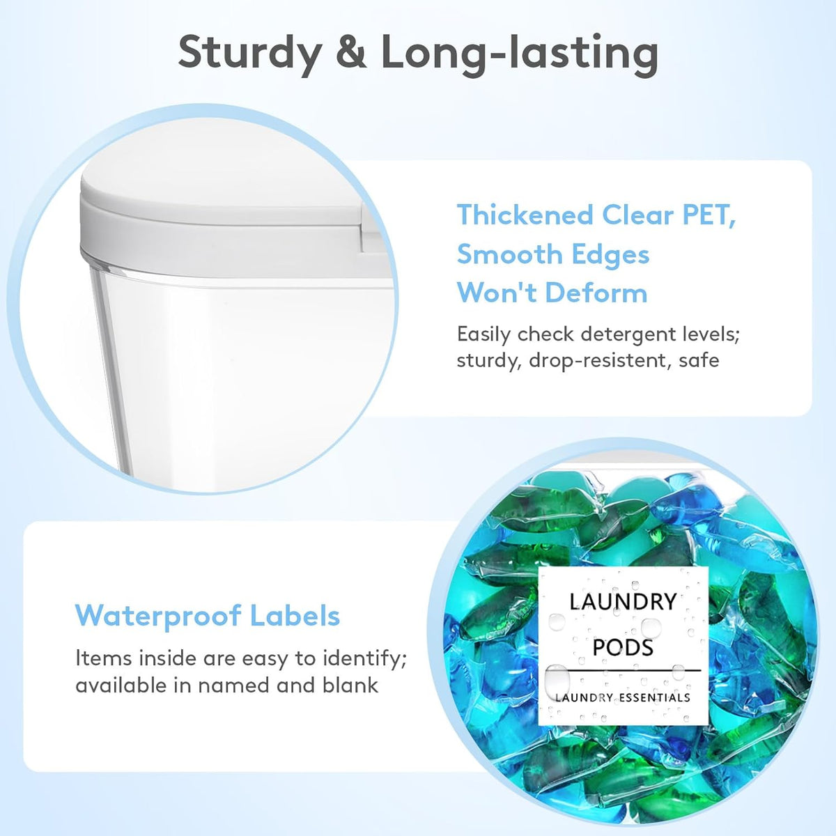 Lifewit Laundry Pods Container with Pop-up Lid, Laundry Room Organization, Dryer Sheet Holder for Washing Powder Scent Booster Beads, 2700 ml/0.72gal,2 Pcs