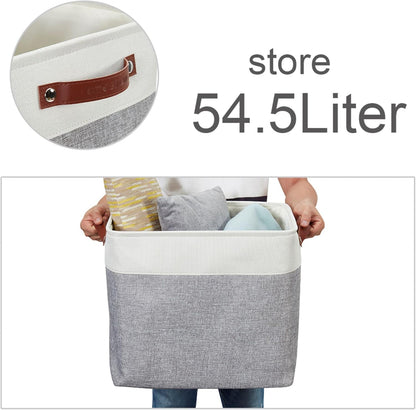 DECOMOMO Storage Bins, Large Fabric Storage Baskets for Shelves, Decorative Linen Closet Organizer, 15 x 11 x 9.5 inches (Beige & White, 3 Pack)