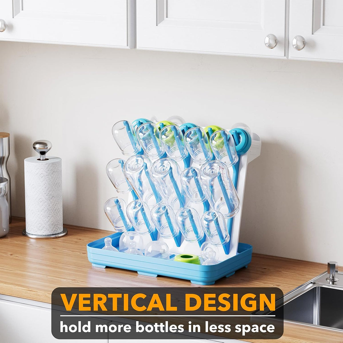SpaceAid Baby Bottle Drying Rack with 20 Hooks, Space Saving Kitchen Bottles Rack Dryer, Vertical Baby Bottle Holder Organizer for Countertop Storage Accessories (White and Gray)