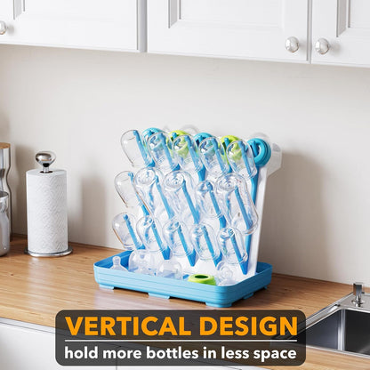 SpaceAid Baby Bottle Drying Rack with 20 Hooks, Space Saving Kitchen Bottles Rack Dryer, Vertical Baby Bottle Holder Organizer for Countertop Storage Accessories (White and Gray)