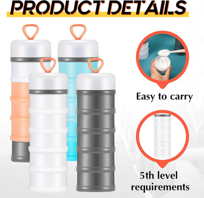 Baderke 4 Pcs Protein Powder Container 5 Layers Stackable Leakproof Container Powder Dispenser with Funnels Stand Keychain Flour Canister for Workout Fitness(Gray, White)