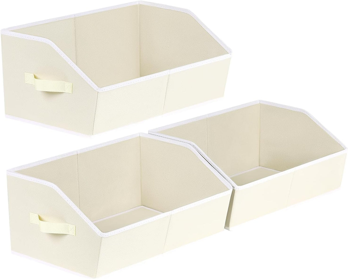 Homsorout Closet Organizers Bins 6 Packs - Large Closet Shelf Organizer with Handles, Fabric Trapezoid Storage Bins, Collapsible Storage Cubes for Clothes, Towels, Light Gray