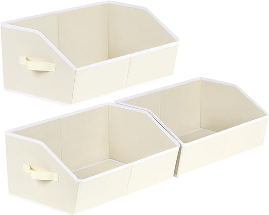 Homsorout Closet Organizers Bins 6 Packs - Large Closet Shelf Organizer with Handles, Fabric Trapezoid Storage Bins, Collapsible Storage Cubes for Clothes, Towels, Light Gray
