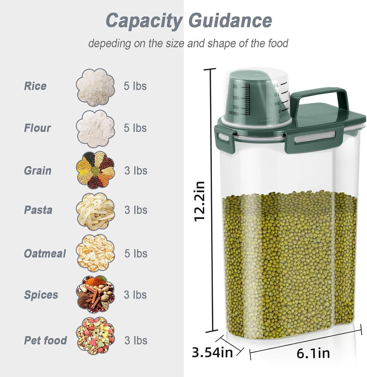 LEAWALK Airtight 4 LBS Rice/Cereal/Dry Food Storage Container BPA Free, 2.11Qt Clear Plastic Kitchen and Pantry Organization Bin Suitable for Oats, Flour, Sugar, Pasta, Pet Food, etc (Clear Grey)