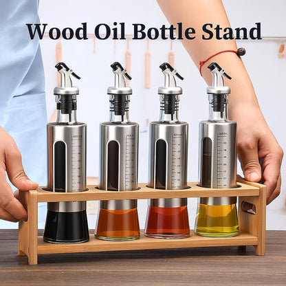 Tissting 4 Hole Solid Wood Spice Rack Oil Bottle Holder | 6cm Square Hole Anti-Slip Multifunctional Countertop Organizer for Olive Oil, Coffee Syrup, Kitchen Seasoning Storage