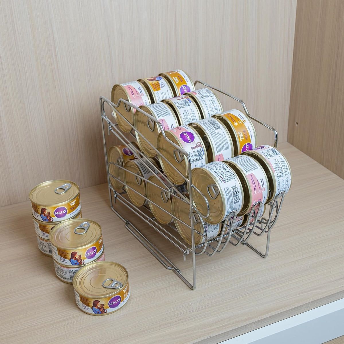 Cat Food Organizer - Wet Cat Food Rack for 3oz or 5.5oz Cans (24 Cans Capacity)